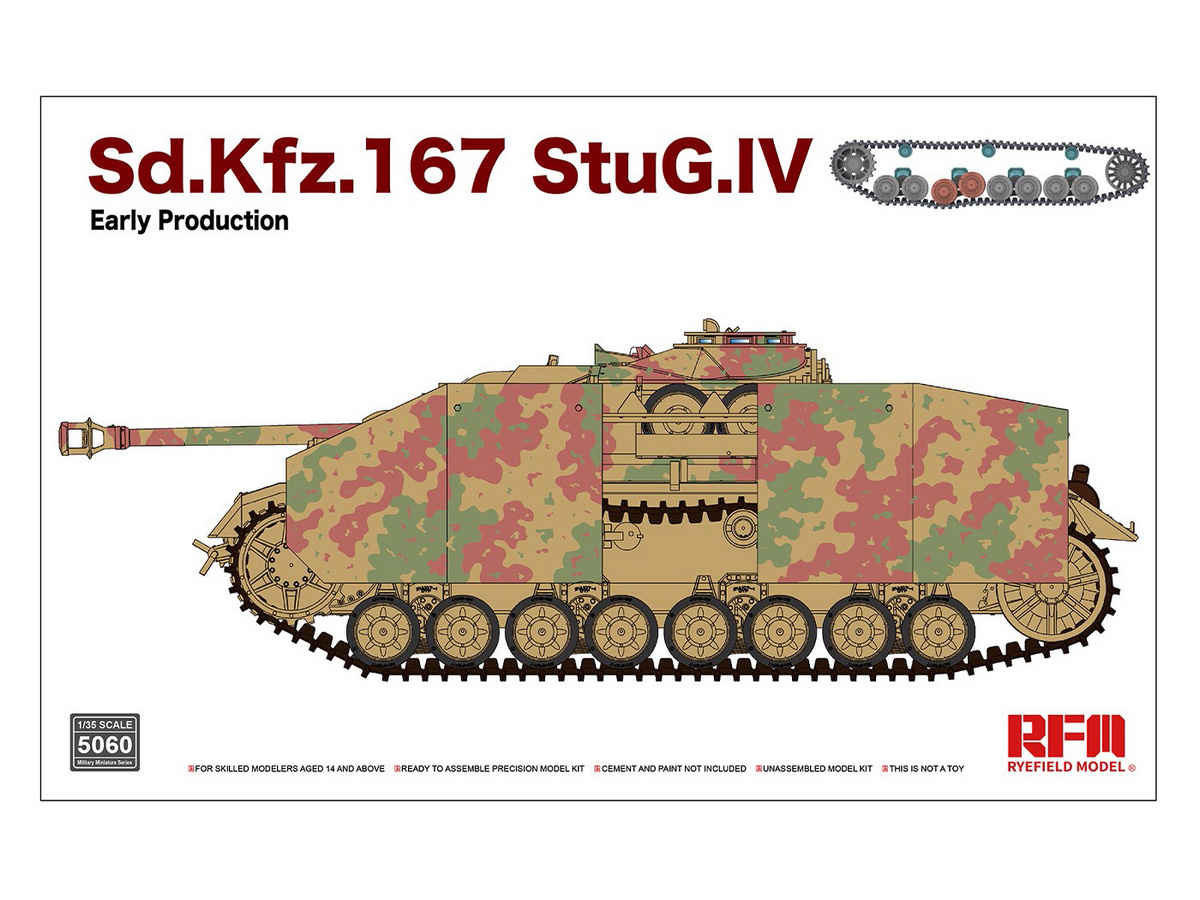 Сборная модель RYEFIELD MODEL Немецкая САУ SdKfz167 StuGIV, раннего прва с рабочими трак, 135