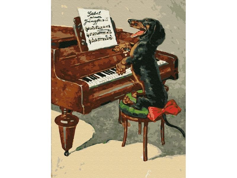 Картина по номерам с цветной схемой на холсте 30х40 Собачий вальс 20 цветов