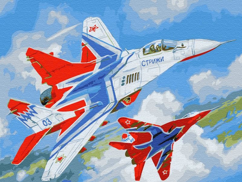 Картина по номерам с цветной схемой на холсте 30х40 Стрижи 18 цветов