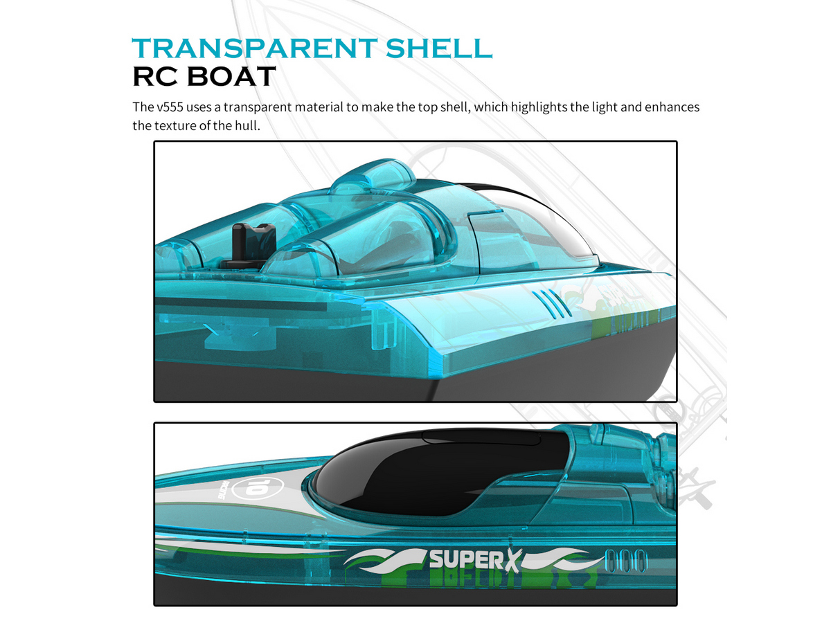 Радиоуправляемый катер Flytec V555 зеленый с подсветкой 24G RTR