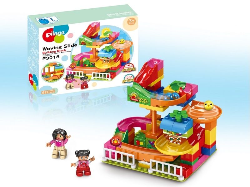 Конструктор Pilage Овощной магазин 67 деталей, лабиринт с шариками и воронками