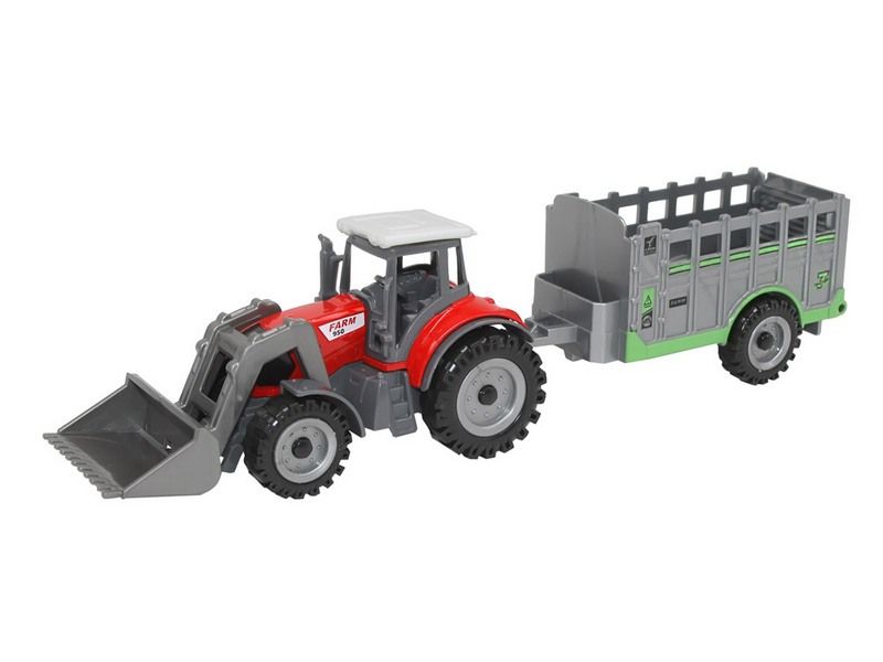 Машина АВТОПАНОРАМА ТРАКТОРПОГРУЗЧИК С ПРИЦЕПОМ, красный, вк 27,55,59,5 см