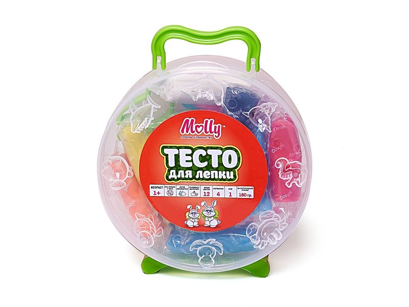 Тесто для лепки 12 цветов 180 грамм  4  формочек, нож