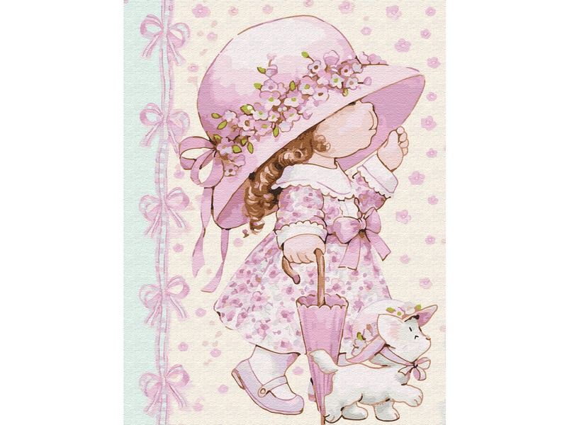 Картина по номерам с цветной схемой на холсте 30х40 Маленькая модница 20 цветов