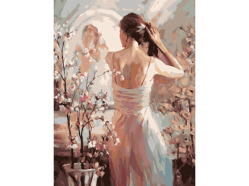 Картина по номерам с цветной схемой на холсте 30х40 У ЗЕРКАЛА 24 цвета