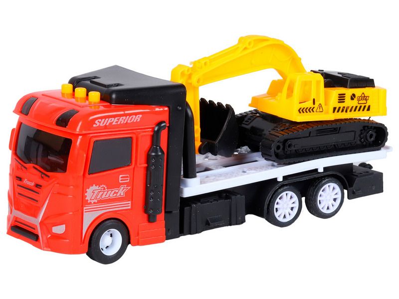 Машина AUTODRIVE Автовоз фрикционный красный, с экскаватором  со светом и звуком, вк 23,5711 см