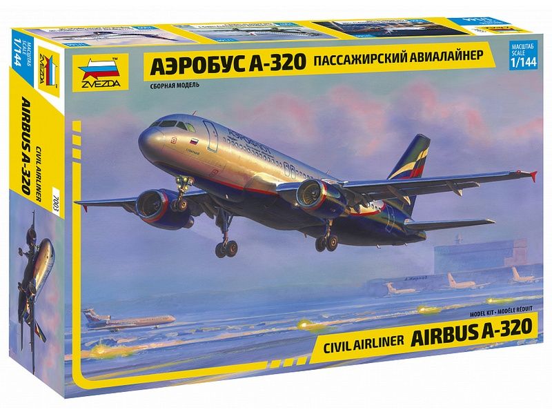 Сборная модель ZVEZDA Гражданский авиалайнер Аэробус А320, 1144