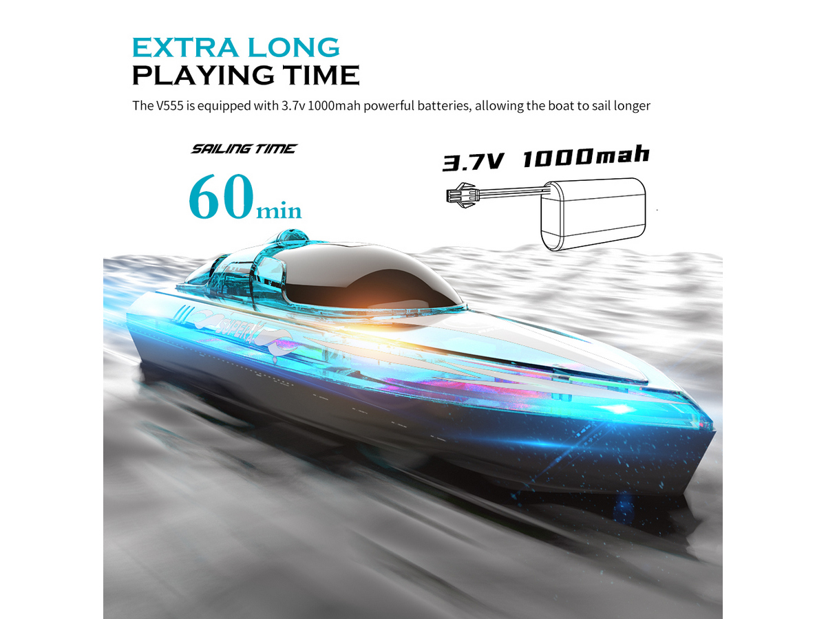 Радиоуправляемый катер Flytec V555 зеленый с подсветкой 24G RTR