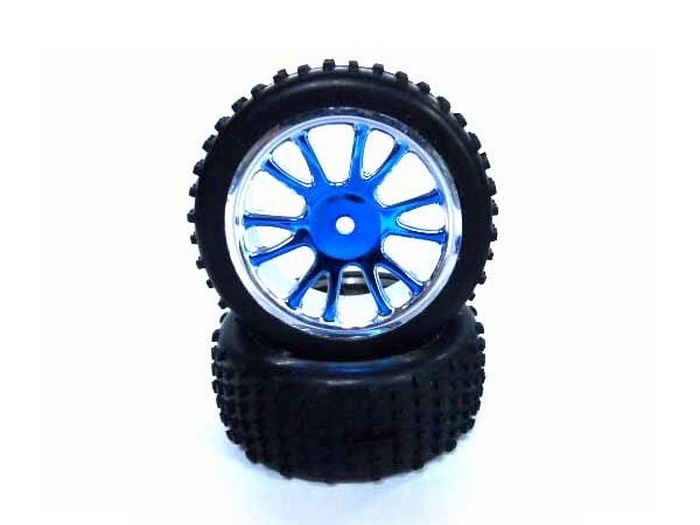 Колеса задние в сборе, голубой хром для багги Himoto масштаба 116, 2шт