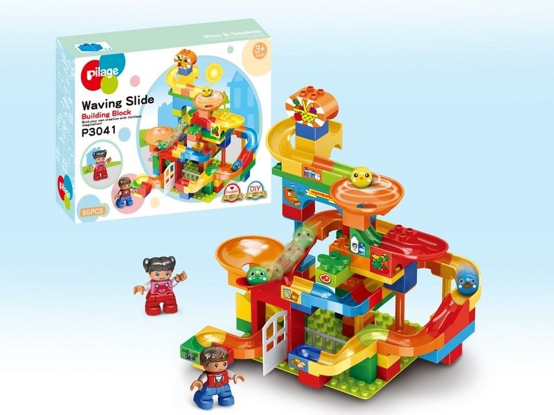 Конструктор Pilage Супермаркет 86 деталей, лабиринт с шариками и воронками