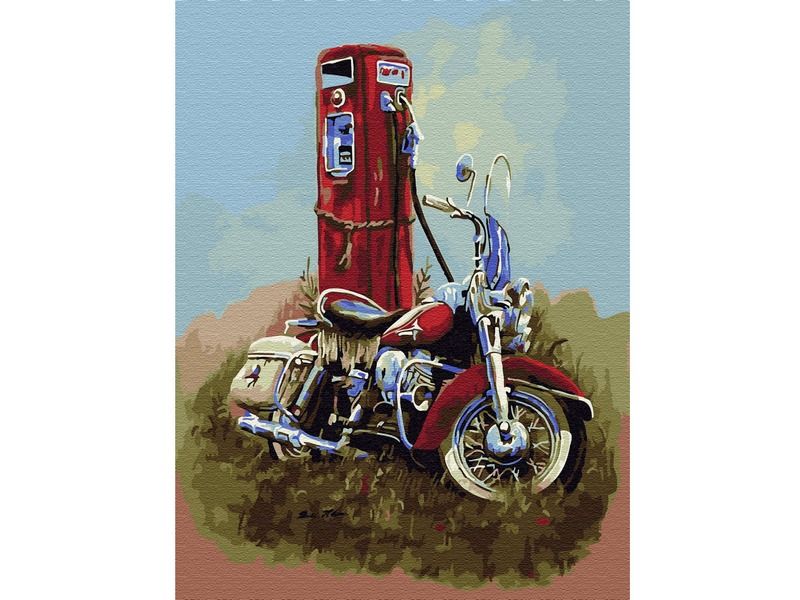 Картина по номерам с цветной схемой на холсте 30х40 Харлей Дэвидсон 20 цветов