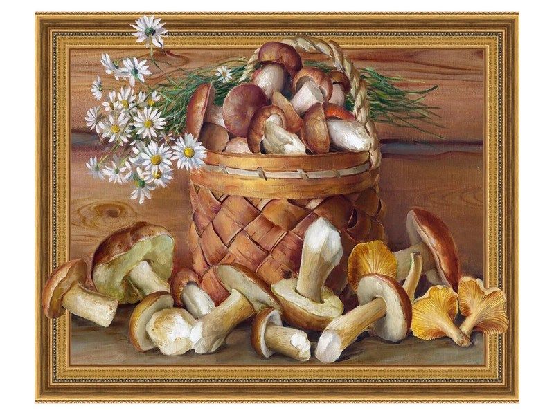 Алмазная мозаика 3D с нанесенной рамкой 40х50 БУЗИН НАТЮРМОРТ С ГРИБАМИ  30 цветов
