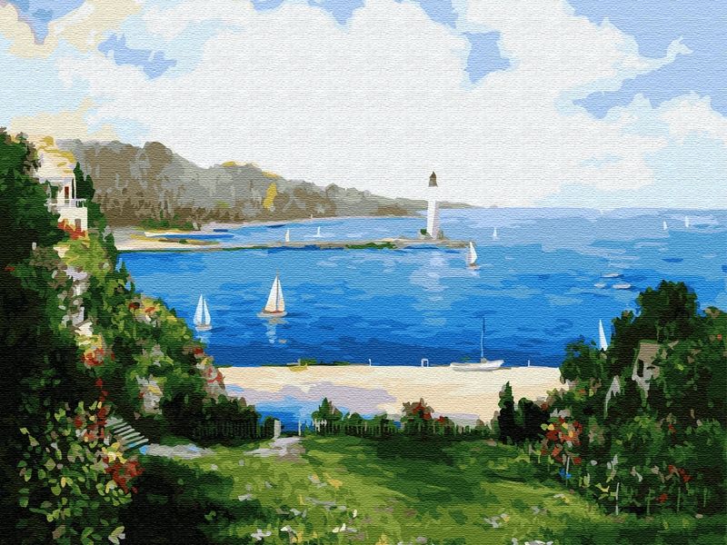 Картина по номерам 40х50 Сунг Ли Маяк в заливе 25 цветов