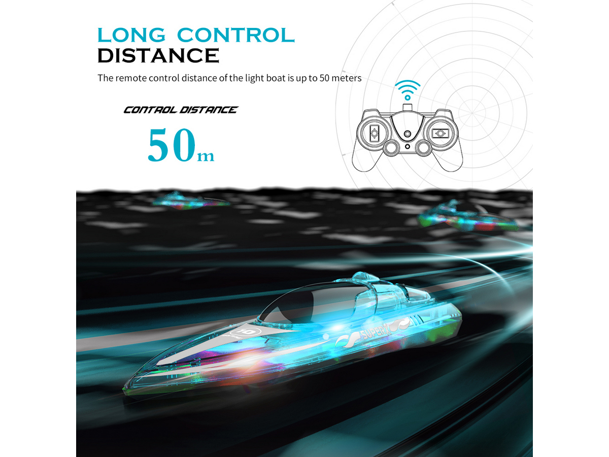 Радиоуправляемый катер Flytec V555 зеленый с подсветкой 24G RTR