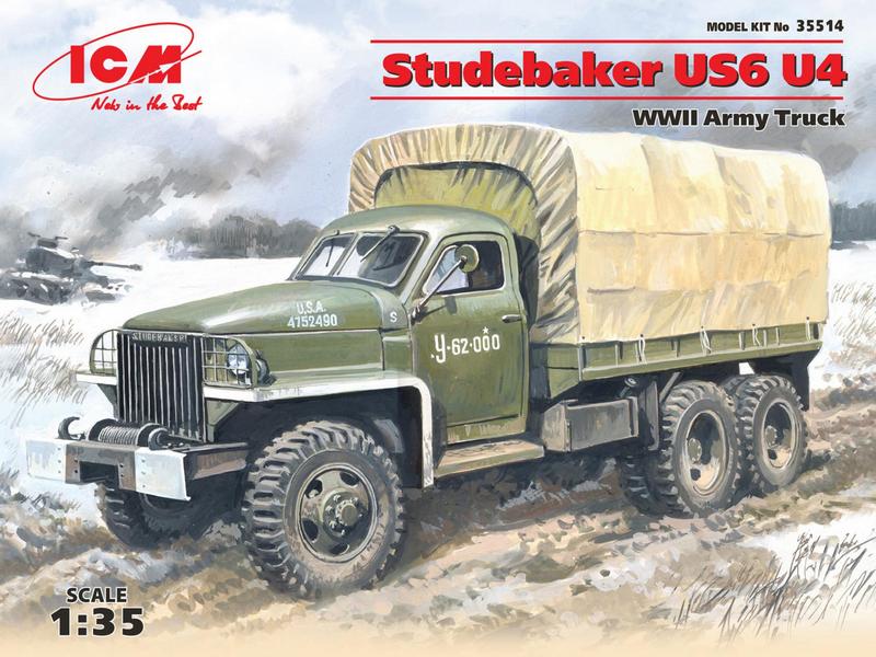 Сборная модель ICM Грузовик Studebaker US6 U4 с тентом, лебедкой, 135
