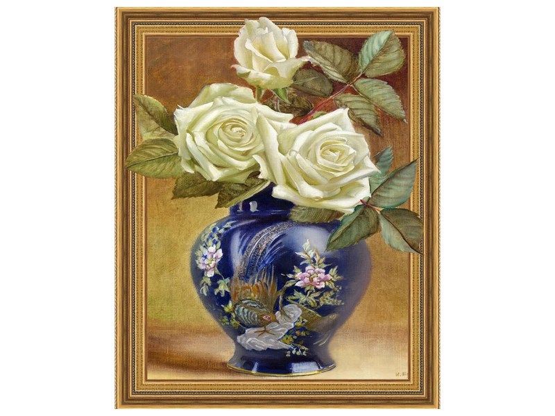 Алмазная мозаика 3D с нанесенной рамкой 40х50 БУЗИН РОЗЫ В ВОСТОЧНОЙ ВАЗЕ 30 цветов