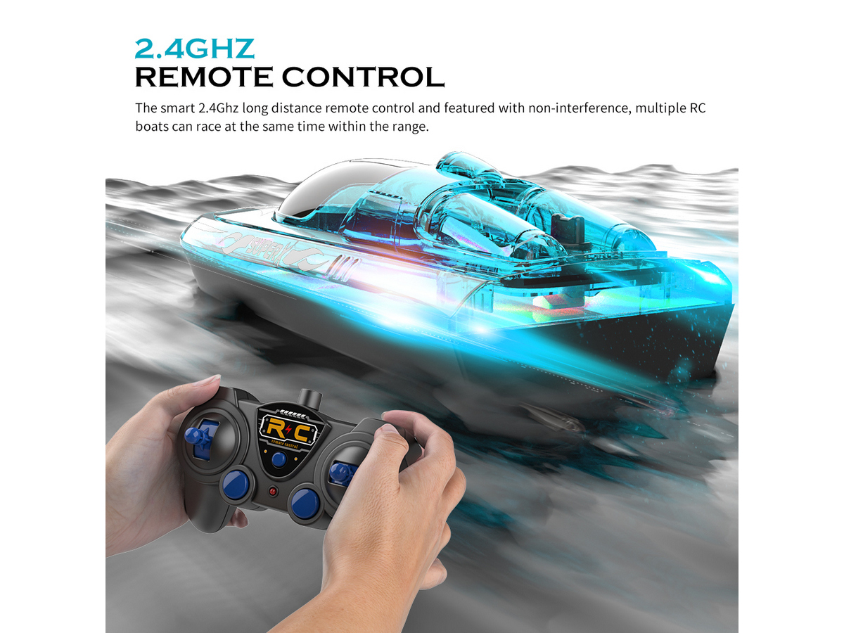 Радиоуправляемый катер Flytec V555 зеленый с подсветкой 24G RTR