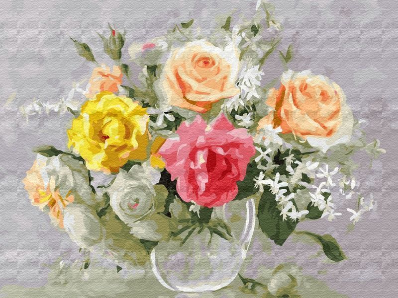 Картина по номерам на дереве 40х50 БУЗИН АКВАРЕЛЬНЫЙ БУКЕТ 30 цветов