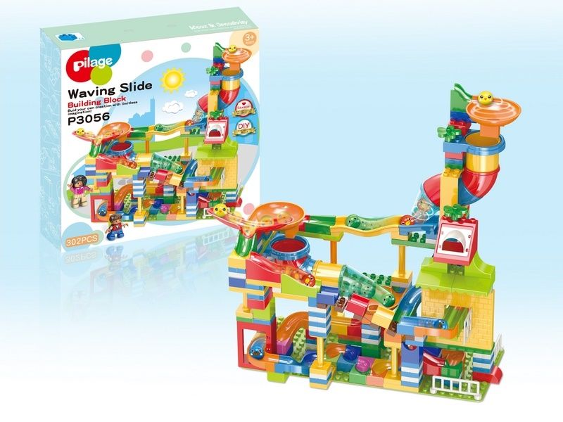 Конструктор Pilage Скоростная труба 302 детали, лабиринт с шариками и воронками