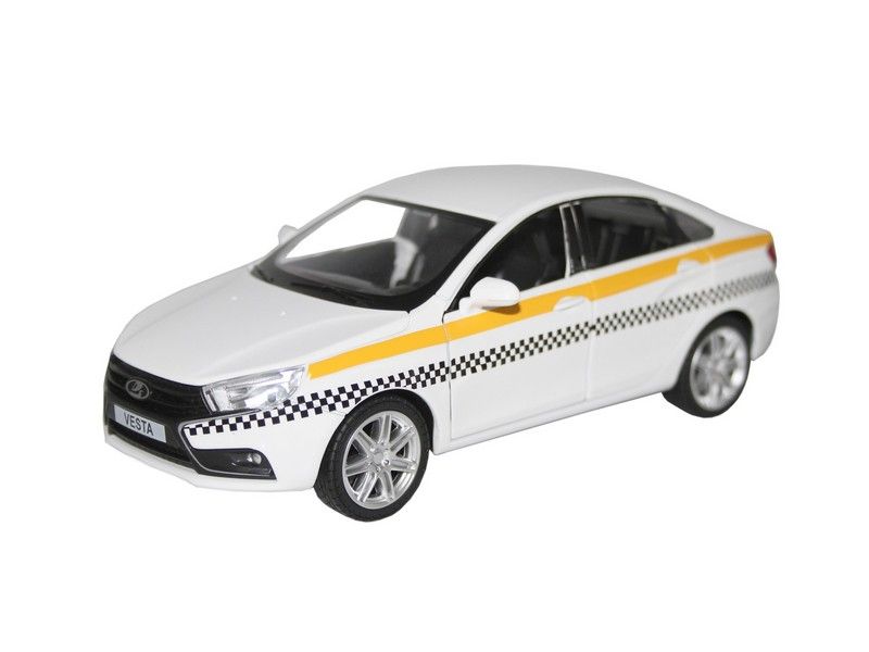 Машина АВТОПАНОРАМА LADA VESTA ТАКСИ белый, 124, свет, звук, инерция, вк 24,512,510,5 см