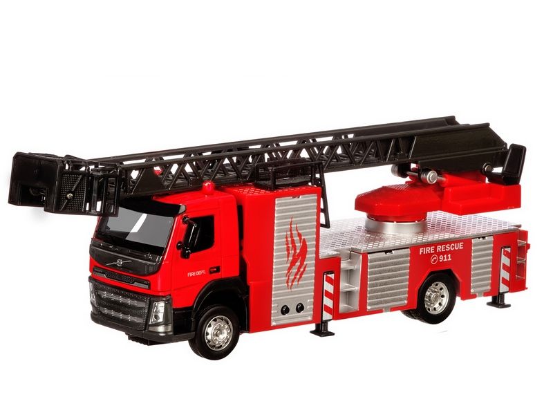 Машина АВТОПАНОРАМА Volvo пожарная машиналестница, красный, 150, свет, звук, вк 281410 см