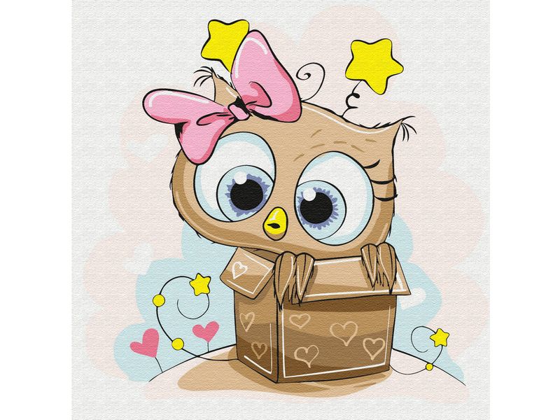 Картина по номерам 20Х20 СОВЕНОК В ПОДАРОЧНОЙ КОРОБКЕ 12 цветов