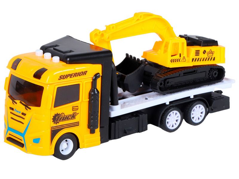 Машина AUTODRIVE Автовоз фрикционный желтый, с экскаватором  со светом и звуком, вк 23,5711 см
