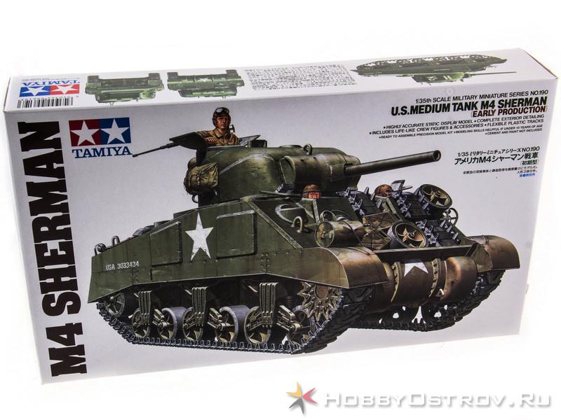 Склеиваемая модель Tamiya 135 Америк средний танк М4 Sherman ранняя версия 1942г, с 3 фигурами