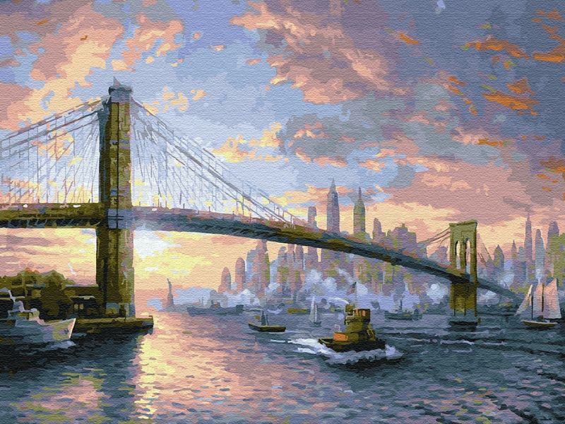 Картина по номерам 40х50 Рассвет над НьюЙорком 28 цветов