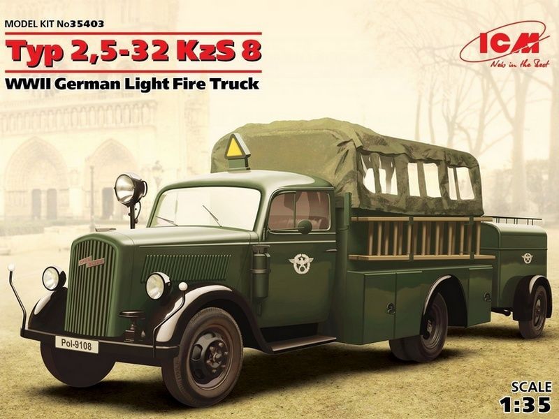 Сборная модель ICM Тур 2,532 KzS 8, Германский легкий пожарный автомобиль II МВ, 135