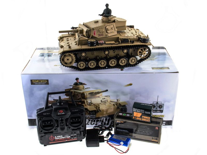 Радиоуправляемый танк Heng Long 116 Panzerkampfwagen III Германия 24G RTR PRO песочный