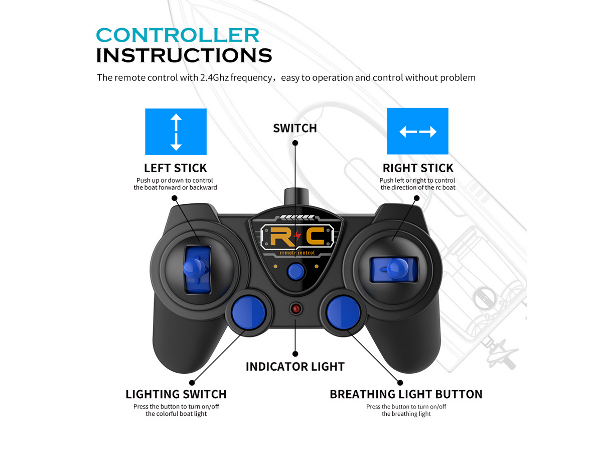 Радиоуправляемый катер Flytec V555 зеленый с подсветкой 24G RTR