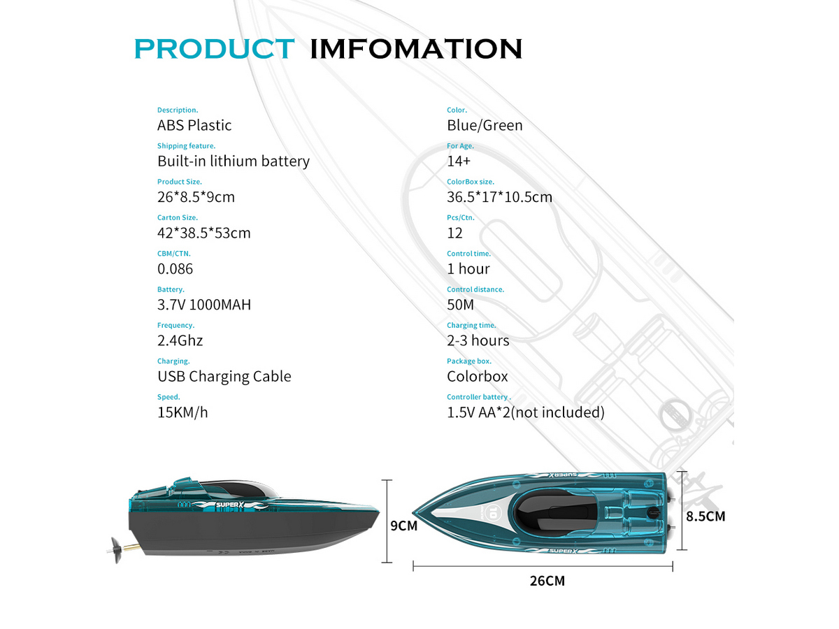 Радиоуправляемый катер Flytec V555 зеленый с подсветкой 24G RTR