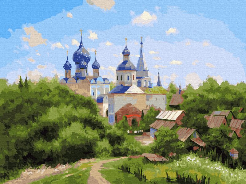 Картина по номерам с цветной схемой 40х50 МИЛЮКОВ А В ОКРЕСТНОСТЯХ СУЗДАЛЯ 28 цветов