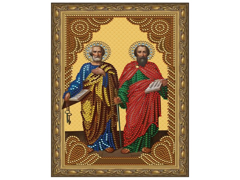 Алмазная 5D мозаика с нанесенной рамкой 20х30 СВЯТЫЕ АПОСТОЛЫ ПЕТР И ПАВЕЛ 12 цветов