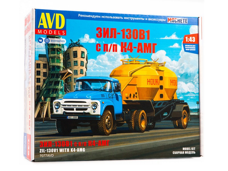 Сборная модель AVD ЗИЛ130В1 с полуприцепоммуковозом К4АМГ, 143