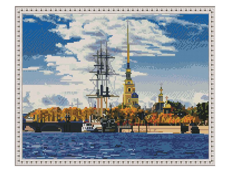 Картина мозаикой с нанесенной рамкой 40х50 САНКТПЕТЕРБУРГ ПЕТРОПАВЛОВСКАЯ КРЕПОСТЬ 36 цветов