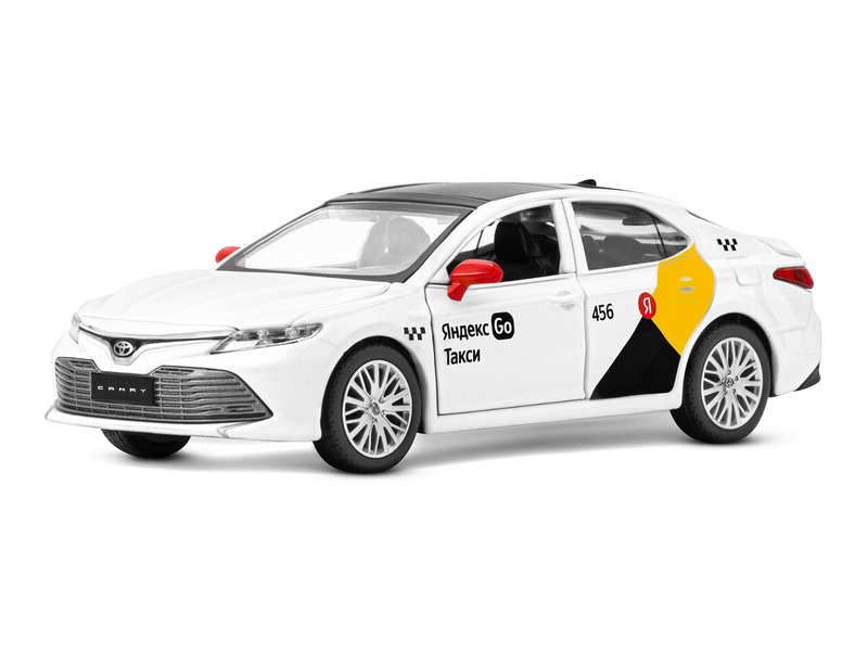 Машина АВТОПАНОРАМА Яндекс Go Toyota Camry, 134, белый, инерция, свет, Алиса, вк 17,513,59 см