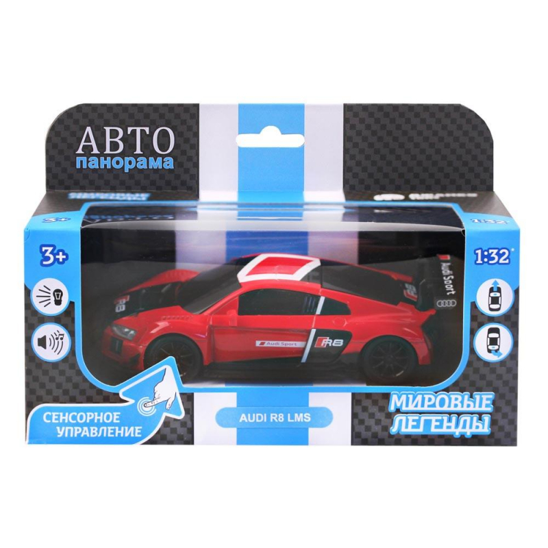 ТМ Автопанорама  Машинка металл 132 AUDI R8 LMS, красный, сенсорное управление, свет, звук, вк