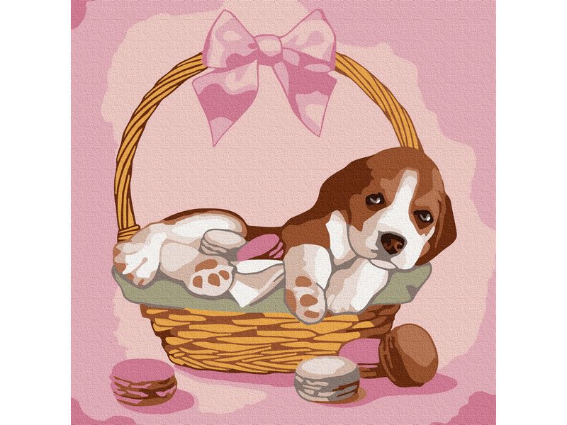 Набор юного художника 20Х20 ЩЕНОК В КОРЗИНКЕ 13 цветов