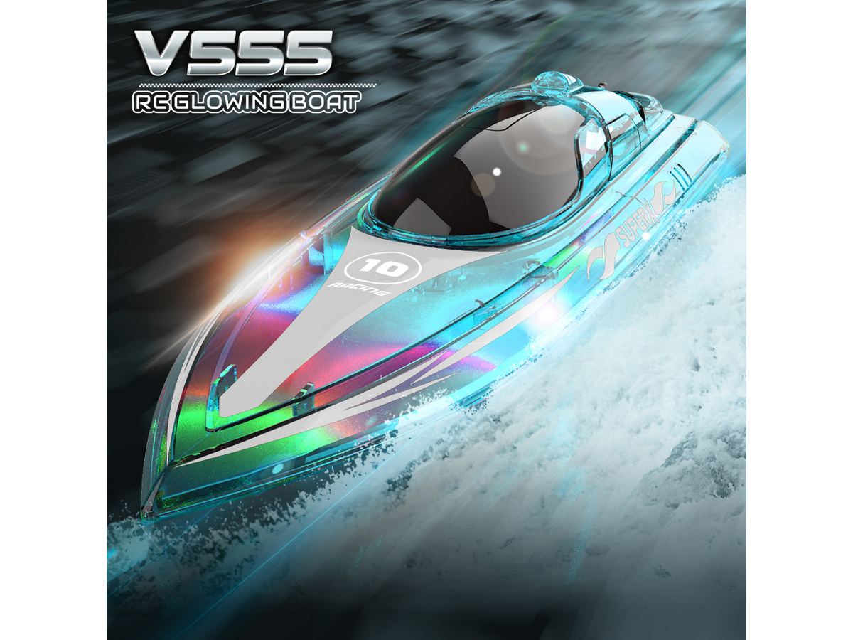 Радиоуправляемый катер Flytec V555 зеленый с подсветкой 24G RTR