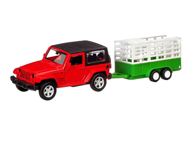 Машина АВТОПАНОРАМА Jeep Wrangler c прицепом для перевозки животных, 143, инерция, вк