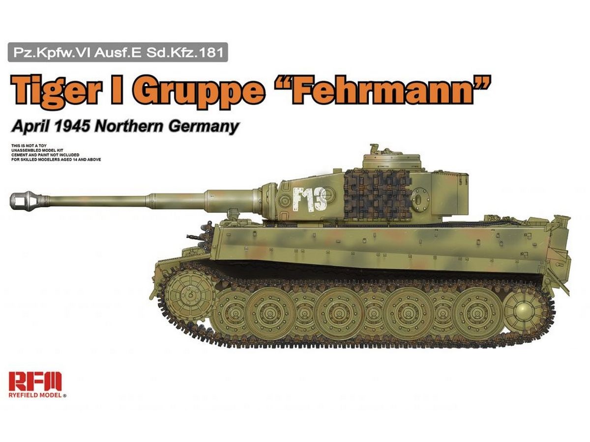 Сборная модель RYEFIELD MODEL Немецкий танк Тигр I группы Ферманн, апрель 1945 года, траки, 135
