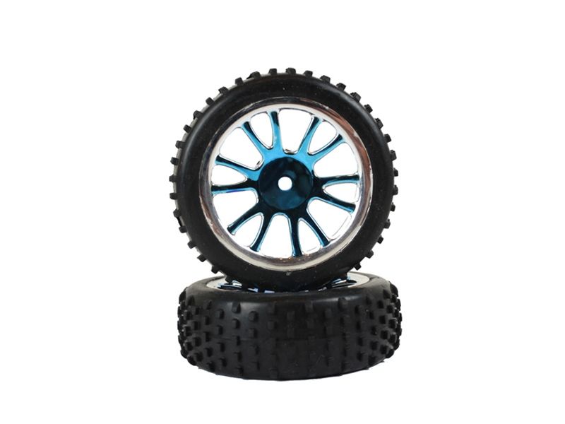 Колеса передние в сборе, голубой хром для багги Himoto масштаба 116, 2шт