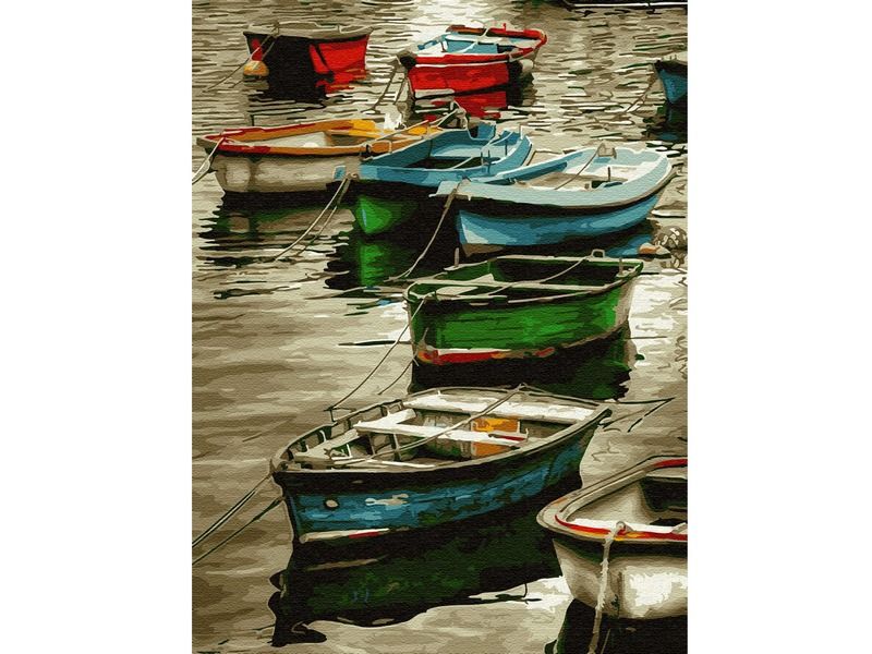 Картина по номерам с цветной схемой на холсте 30х40 Лодочная станция 20 цветов