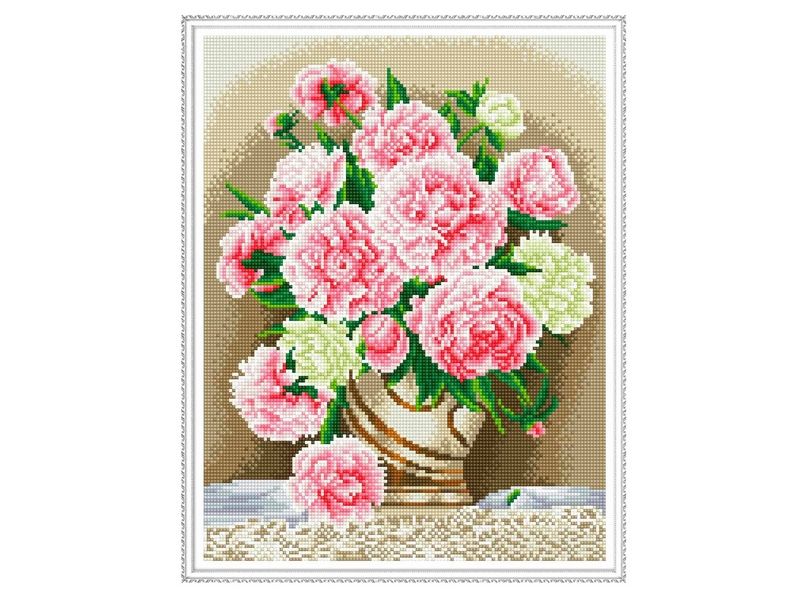 Алмазная мозаика с нанесенной рамкой 40х50 БУЗИН РОЗОВЫЕ ПИОНЫ 25 цветов