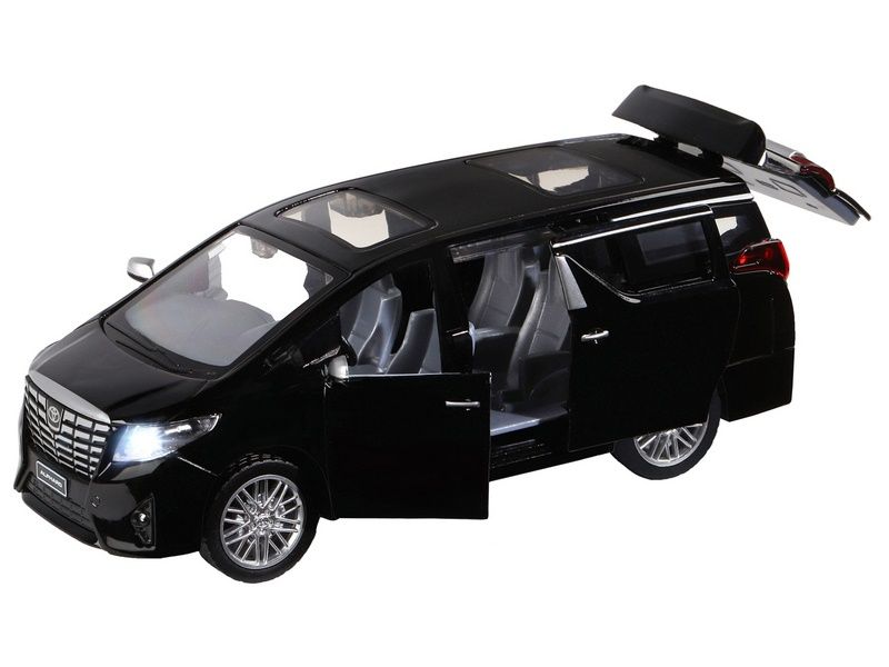 Машина АВТОПАНОРАМА Toyota Alphard, 129, черный, откр двери, свет, звук, вк 201011 см