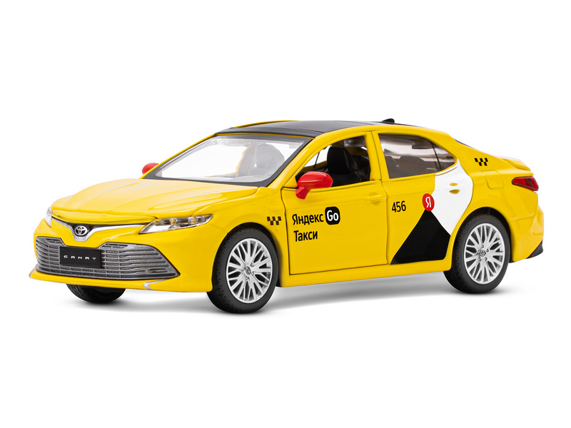 Машина АВТОПАНОРАМА Яндекс Go Toyota Camry, 134, желтый, инерция, свет, Алиса, вк 17,513,59см