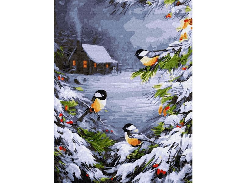 Картина по номерам с цветной схемой на холсте 30х40 Зимний лес 21 цвет