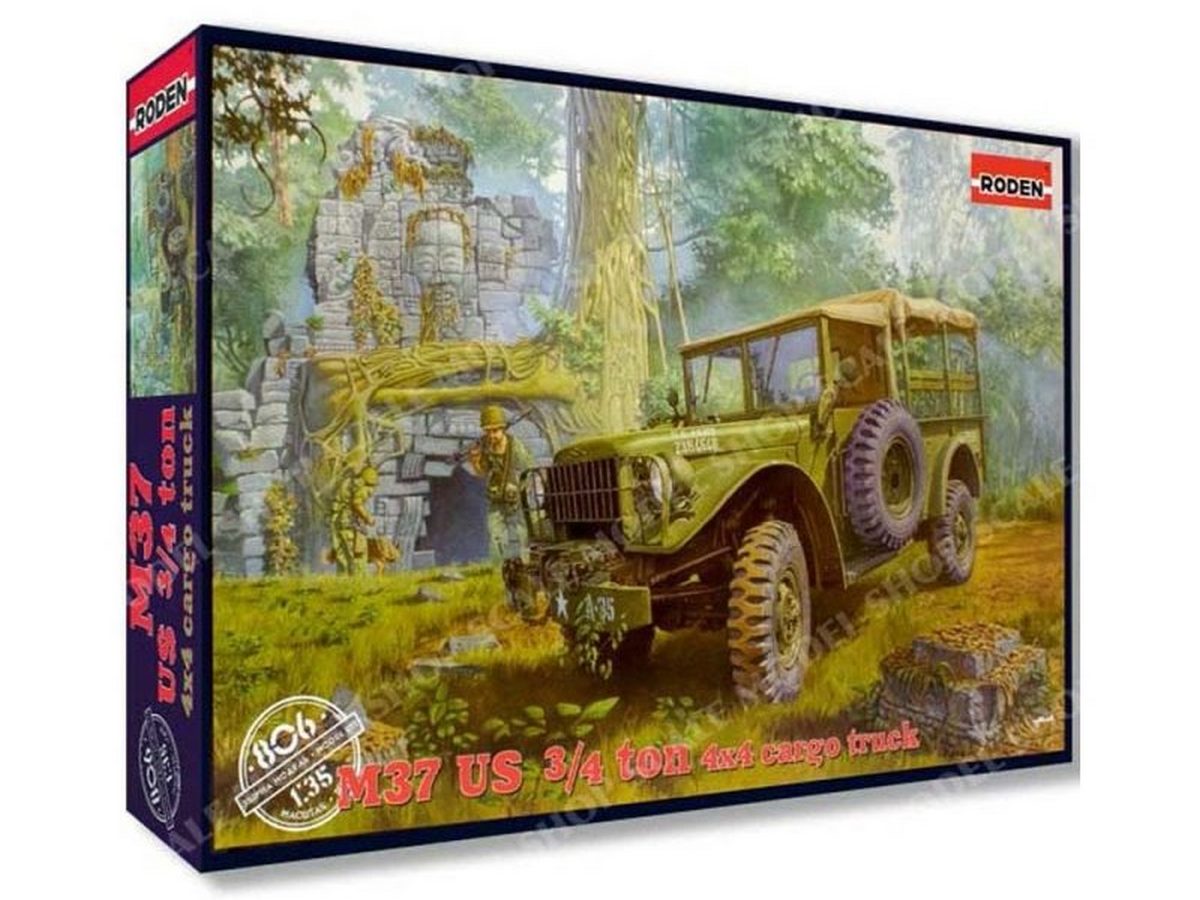 Сборная модель RODEN M37 4х4 американский грузовой автомобиль, 135